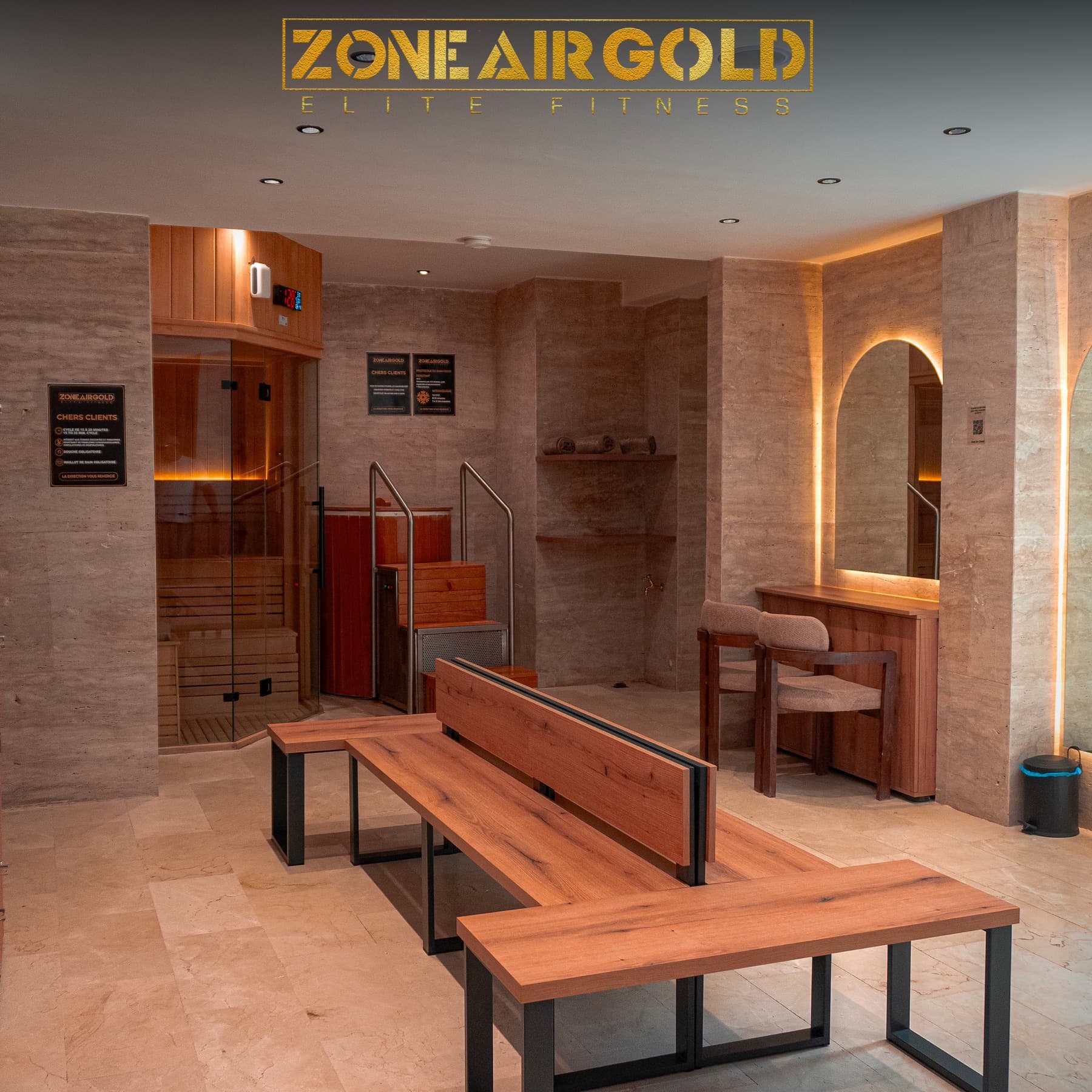 Vestiaires en pierre et bois Zone Air Gold